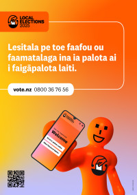 A poster in Samoan encouraging people to enrol to vote in the local elections