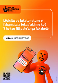 A poster in Tongan encouraging people to enrol to vote in the local elections