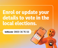 A digital tile with the words Enrol or update your details to vote in the local elections.