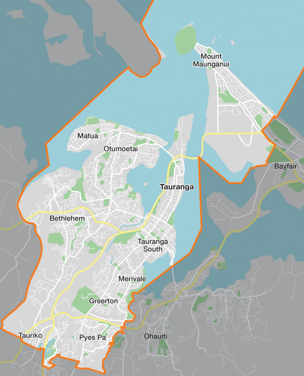 A map of the Tauranga electorate